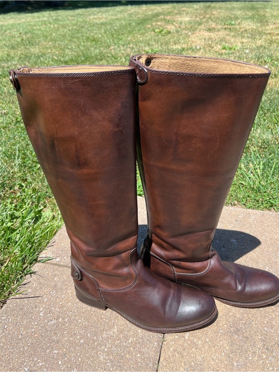 Frye Shoes - Frye Melissa Button Back Zip Dark Brown Leather Riding Boots Size 7.5B